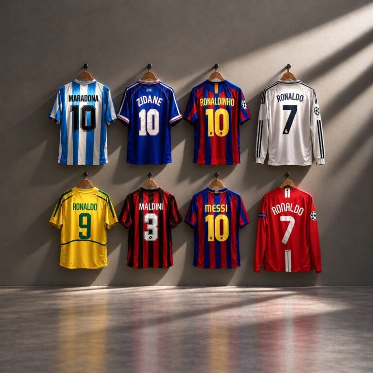 shop-category-retro-jerseys-v3 - UAE SPORT STORE Collection of football jerseys featuring Maradona, Zidane, Ronaldinho, Ronaldo, Maldini, Messi, and.