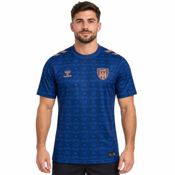 Sunderland Third Jersey 202627 royal blue stained glass print front view - UAE SPORT STORE Sunderland Third Jersey 2026/27 royal blue stained glass print front view
