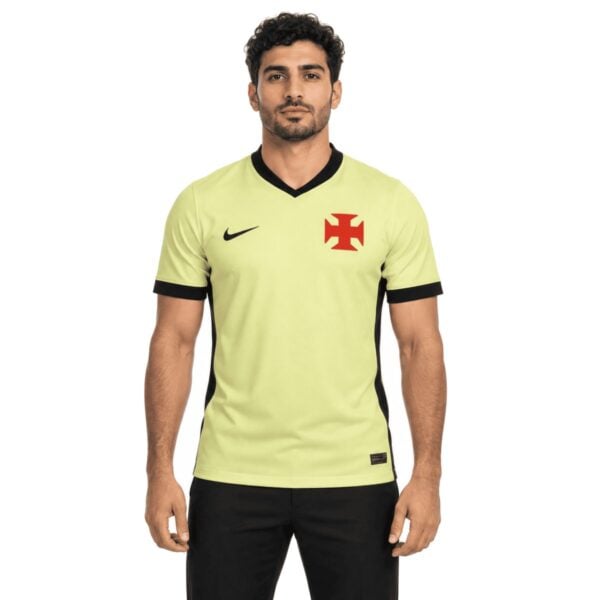 Vasco da Gama Third Jersey 202627 pale lime front view with red Maltese cross crest - UAE SPORT STORE Vasco da Gama Third Jersey 2026/27 pale lime front view with red Maltese cross crest