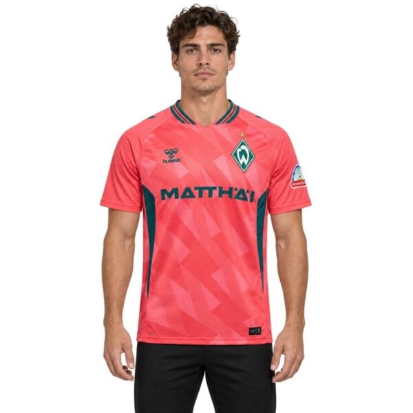 Werder Bremen Third Jersey 2026/27 coral pink shirt front view with crest