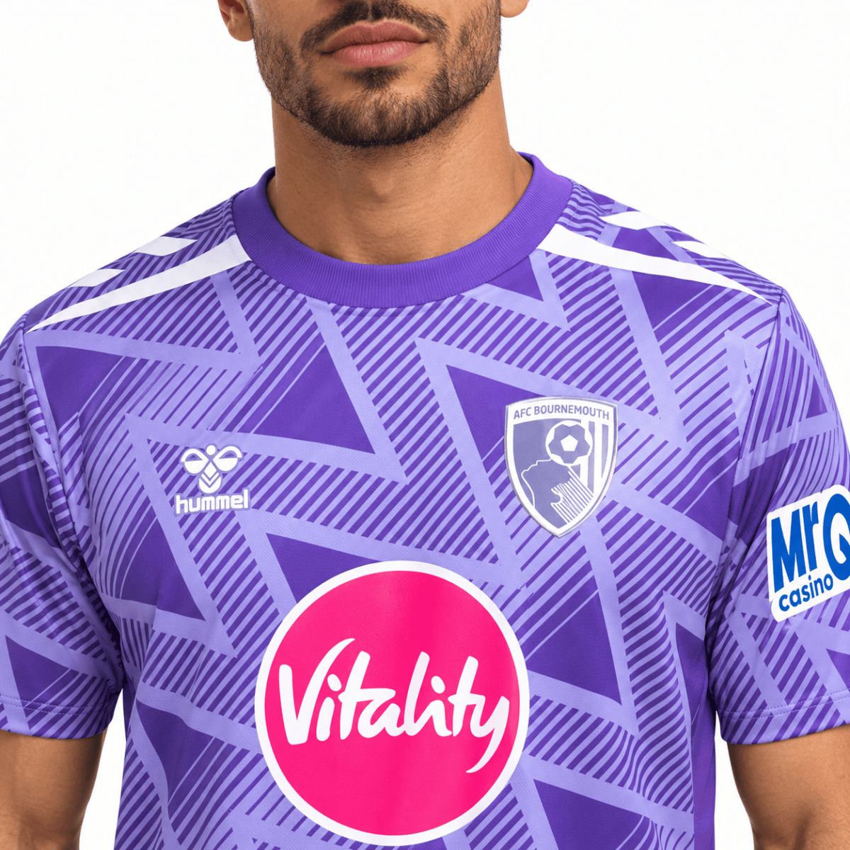 AFC Bournemouth away jersey 2026/27 in purple with geometric pattern and club crest.