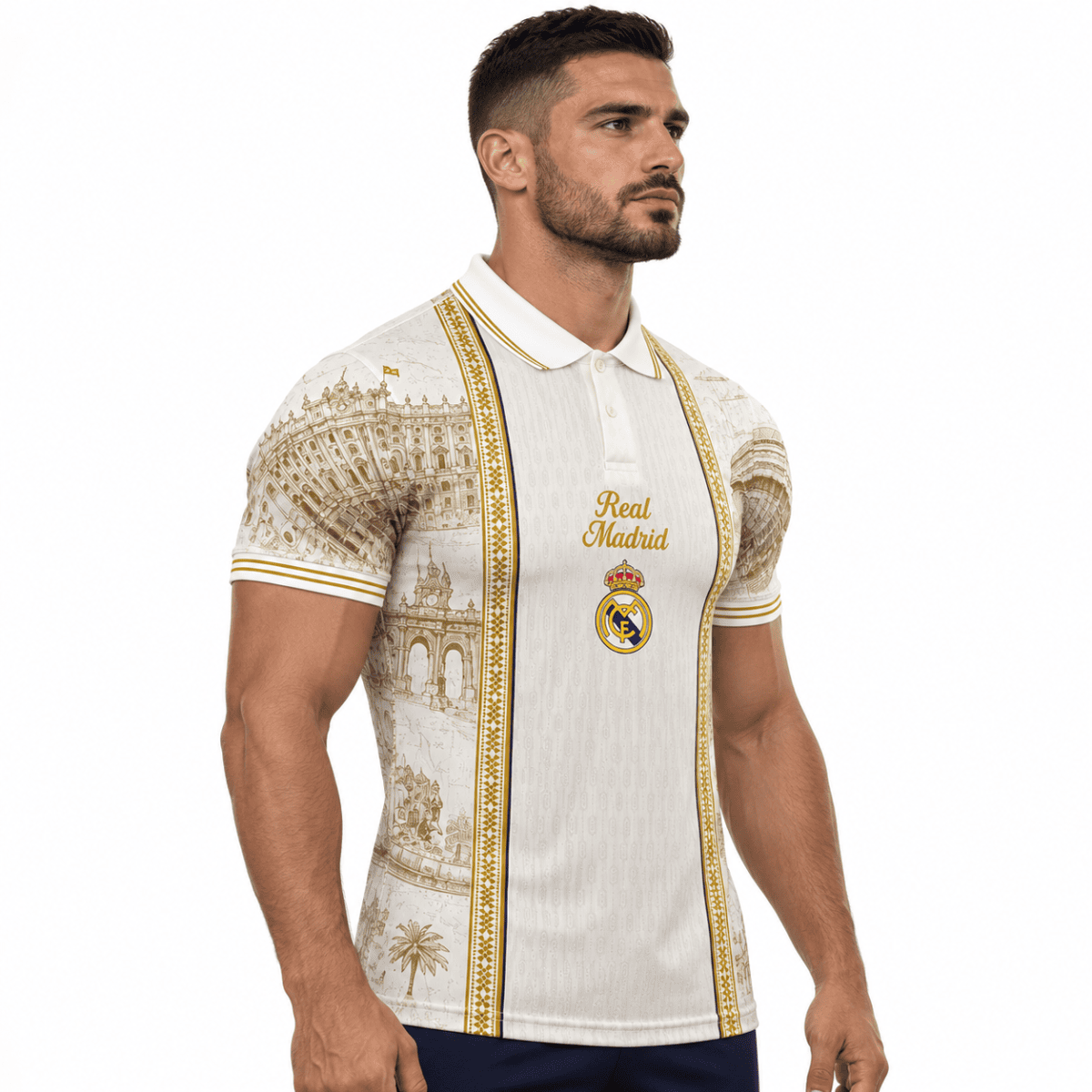 Real Madrid special edition polo jersey with gold accents and crest.