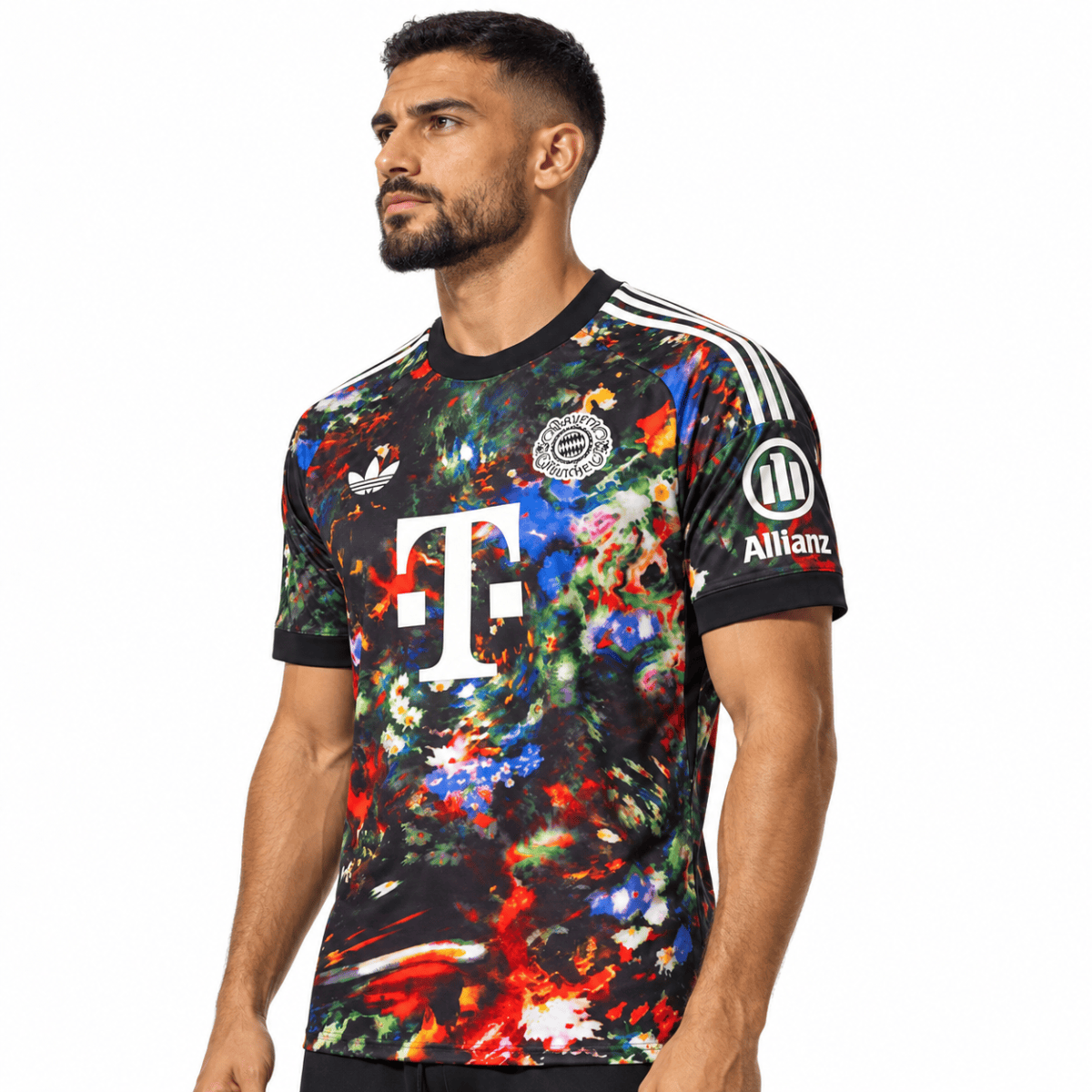 Bayern Munich Wiesn Oktoberfest jersey 2026/27 with colorful abstract design and club logos.