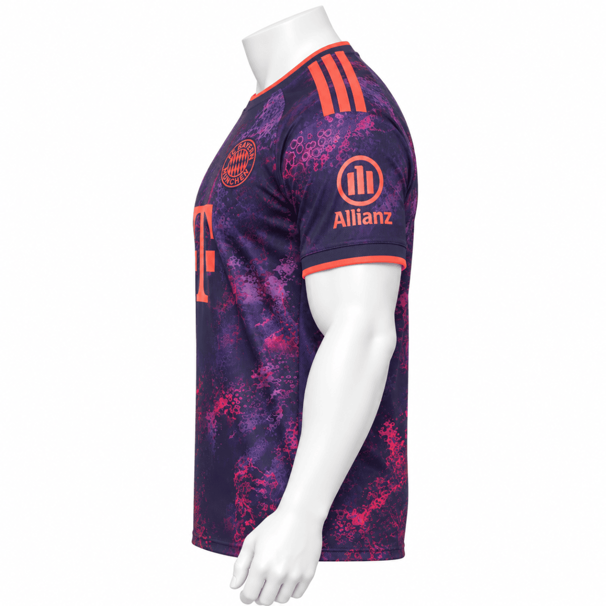 Bayern Munich third football jersey 2026/27 season with purple and pink design.