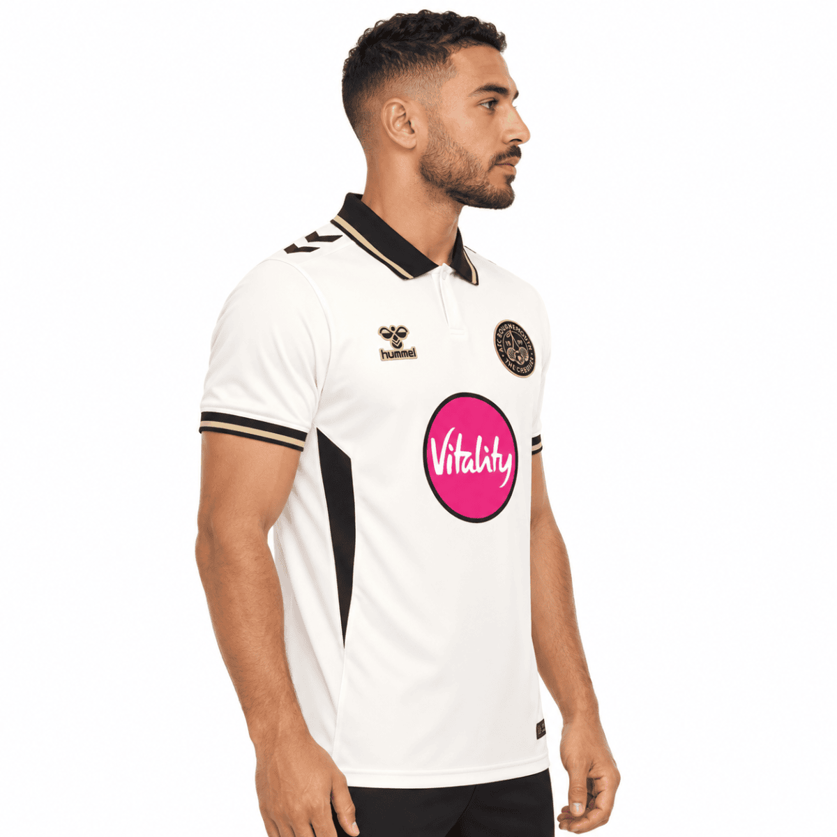 A man wearing AFC Bournemouth third jersey 2026/27 in white with black accents.
