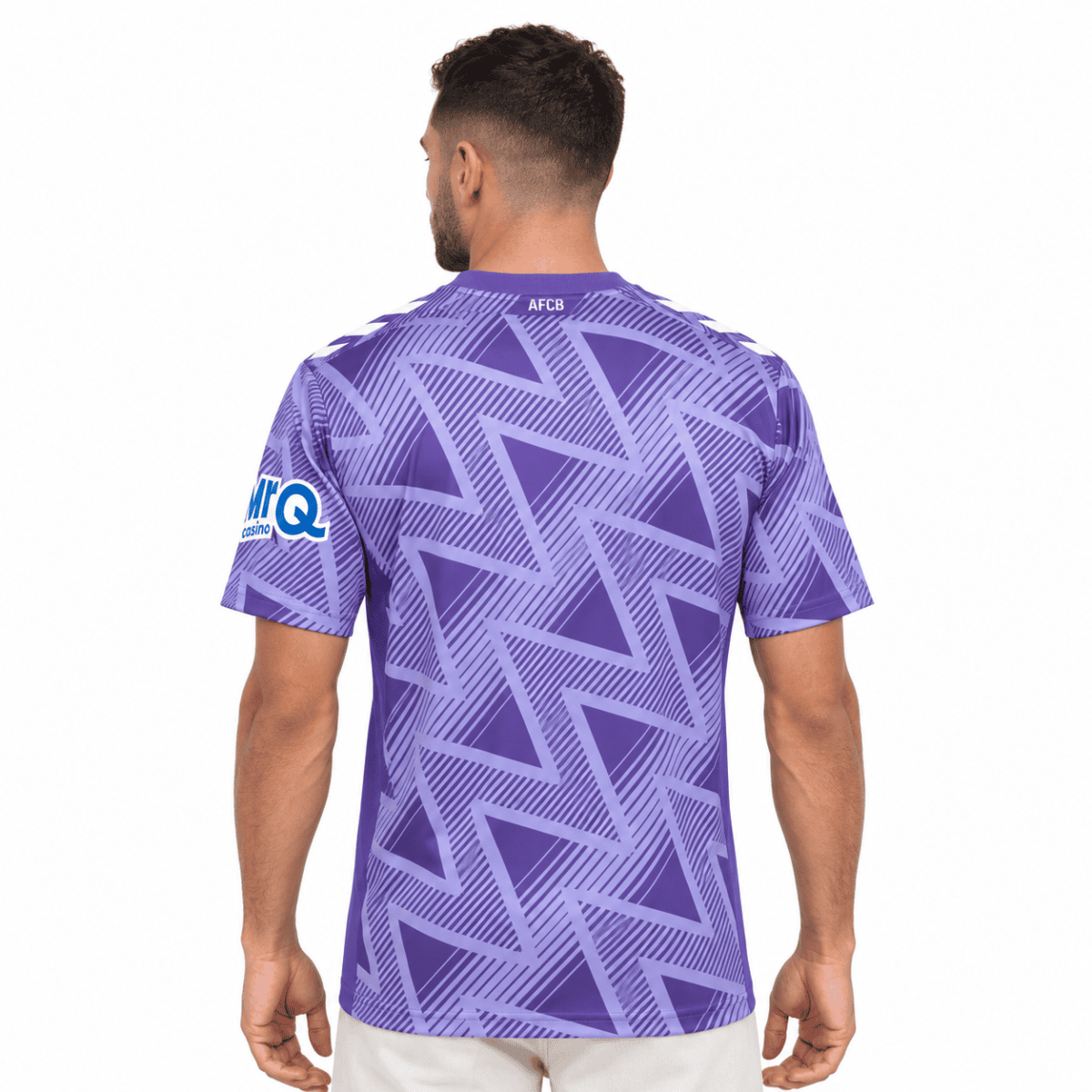 AFC Bournemouth away jersey 2026/27 in purple with geometric pattern, back view.