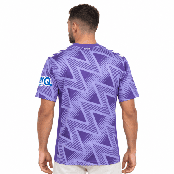 AFC Bournemouth away jersey 2026/27 in purple with geometric pattern, back view.