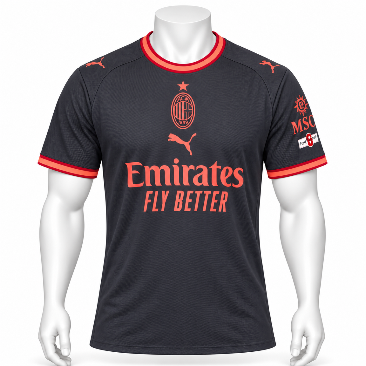 AC Milan third kit jersey 2026/27 black with red accents and sponsor logo.