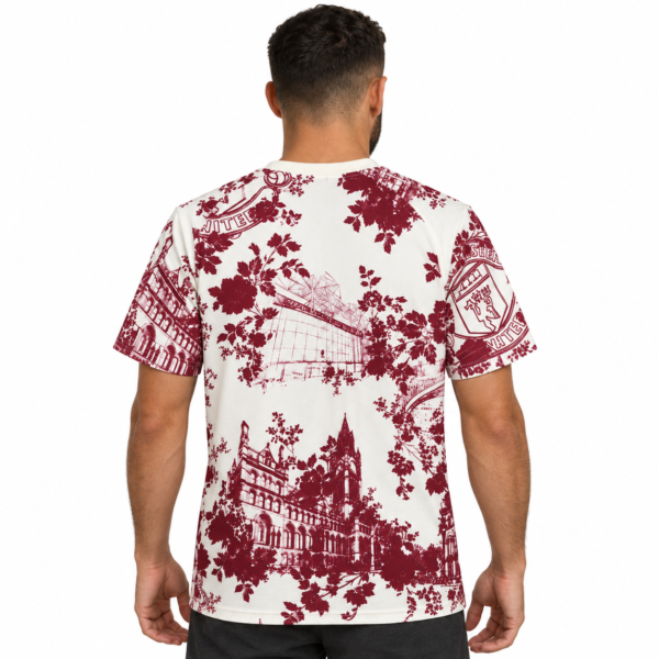Manchester United special edition pre-match jersey with red and white floral pattern.