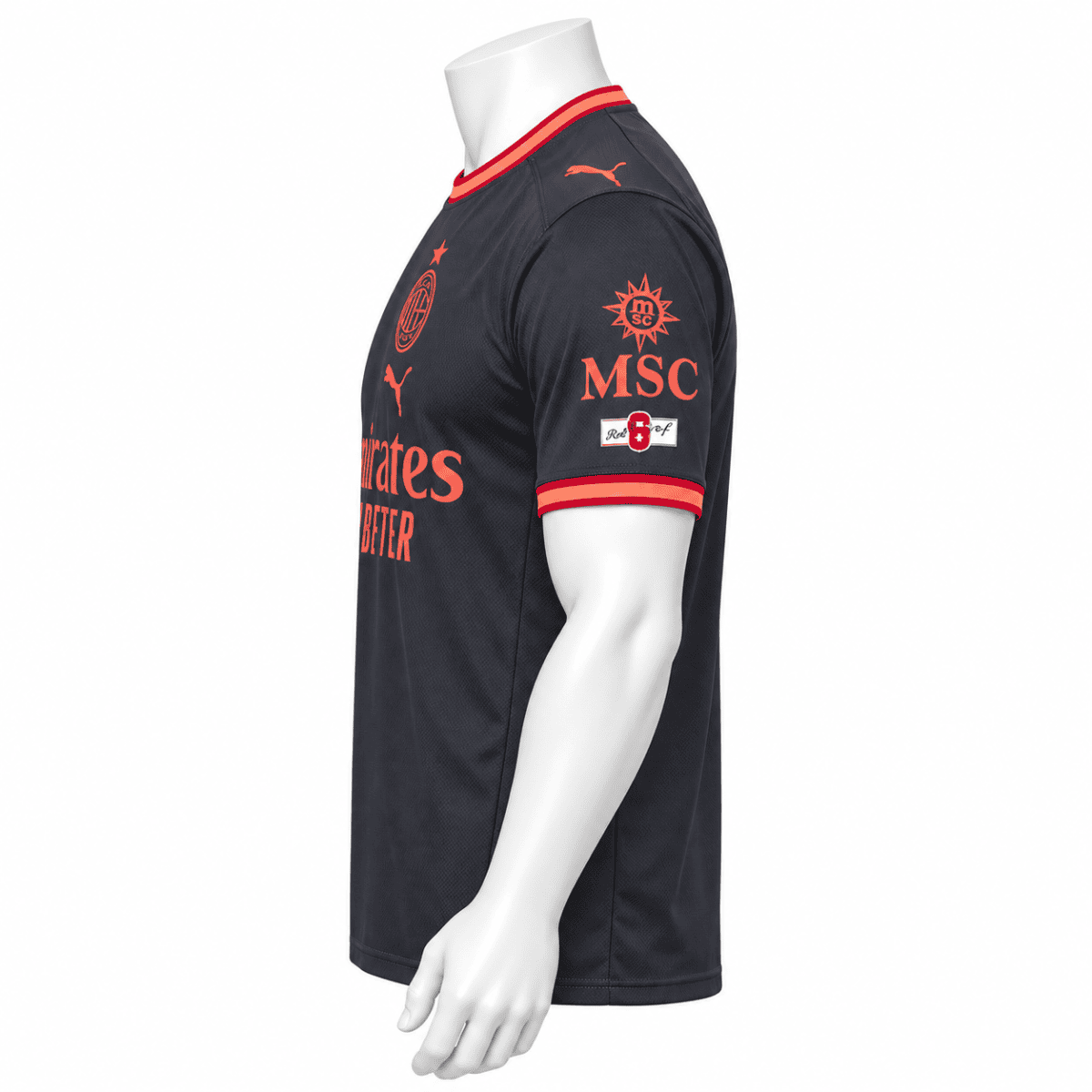 AC Milan third kit jersey 2026/27 with black and red colors, club crest, Puma logo, and sponsor.