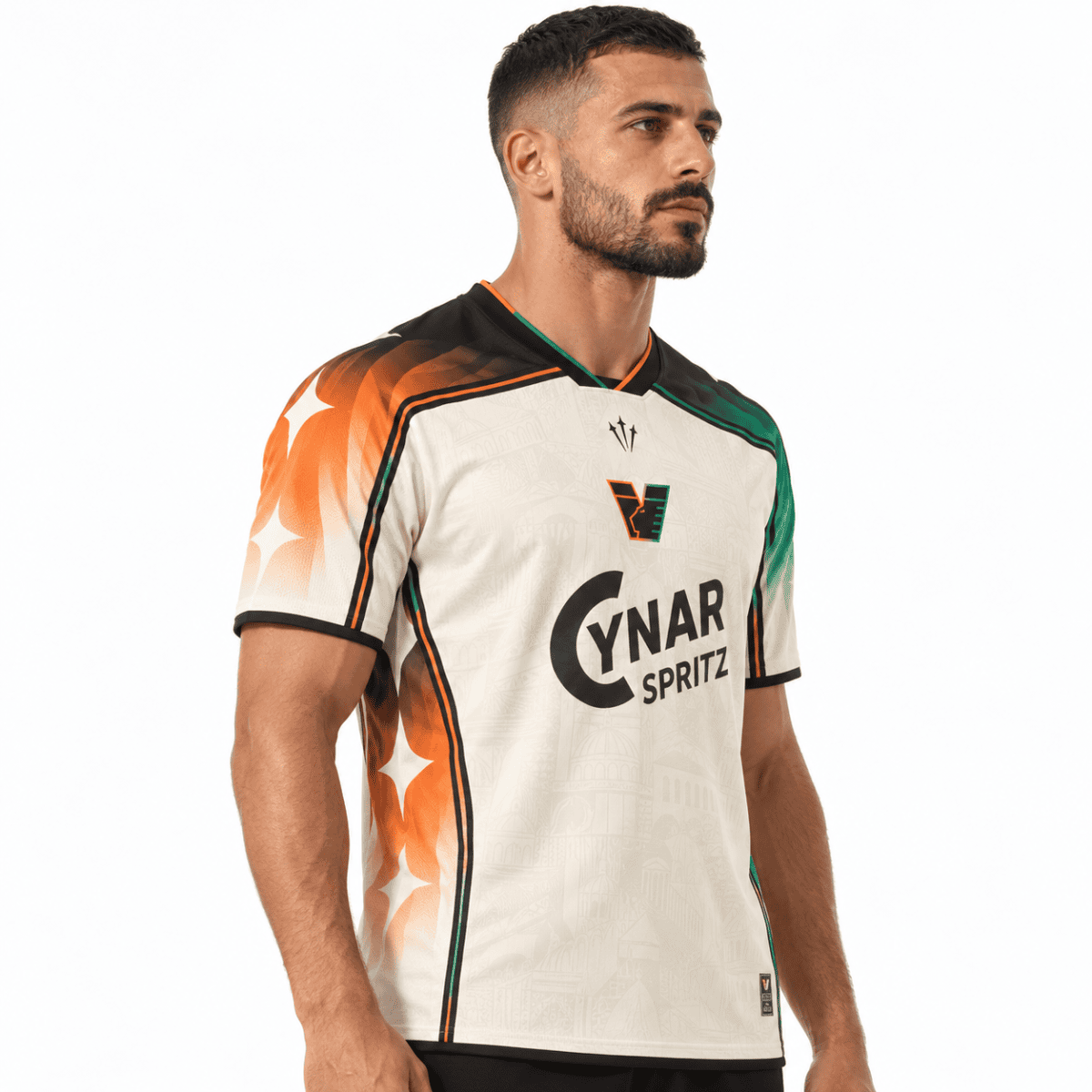 Venezia away football jersey with orange, black, and green accents, season 2026/27.