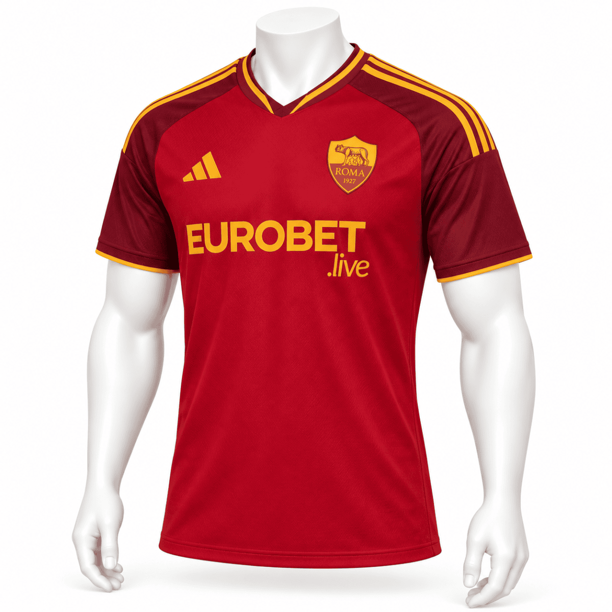 AS Roma home football jersey 2026/27 season red with yellow accents and logo.