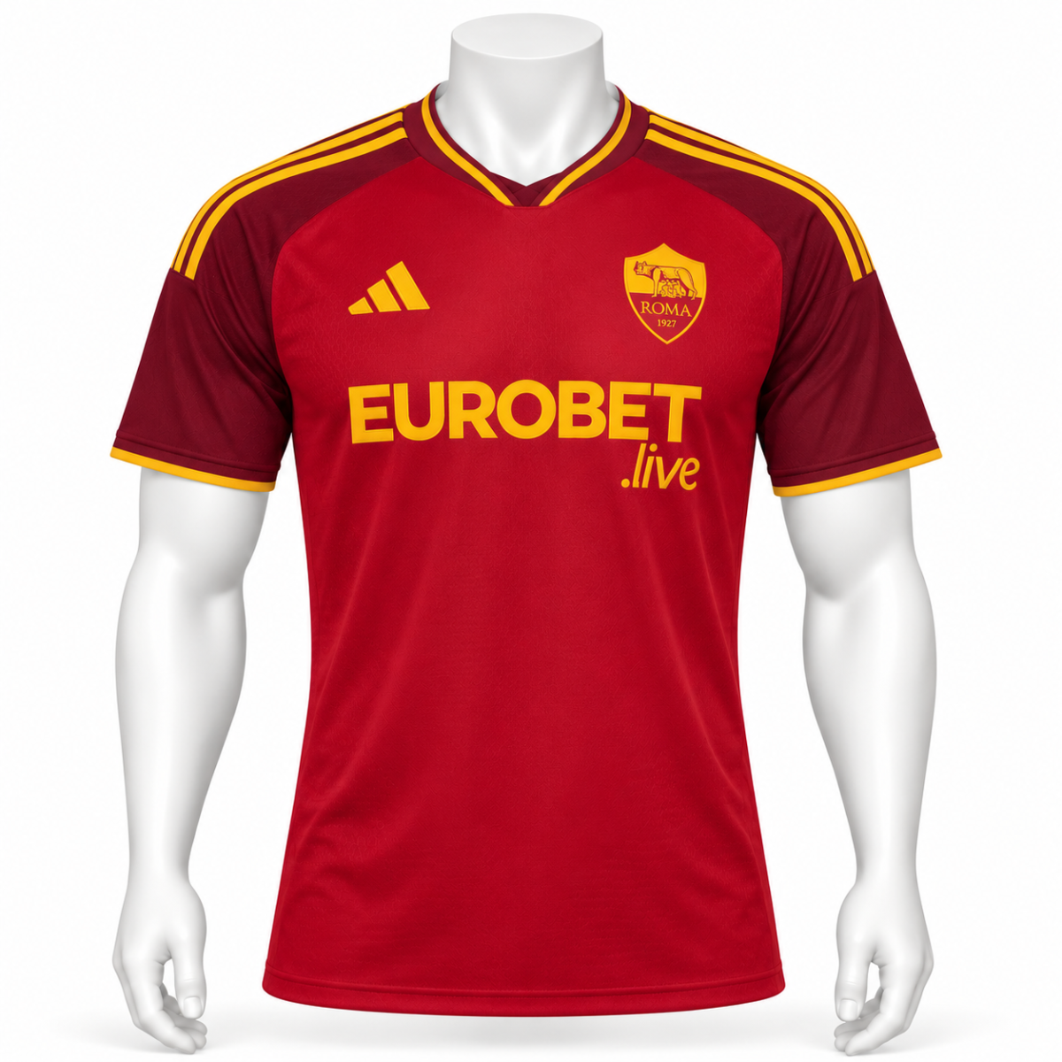 AS Roma home football jersey 2026/27 season red with yellow accents and logo.