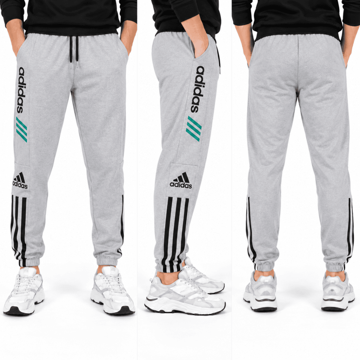 Adidas Linear Jogger Pants 2 Colors (Black / Grey) 6144 - Grey front, side and back
