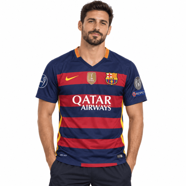 Barcelona Classic 2015/16 Final Jersey with Messi 10 & badges - model front