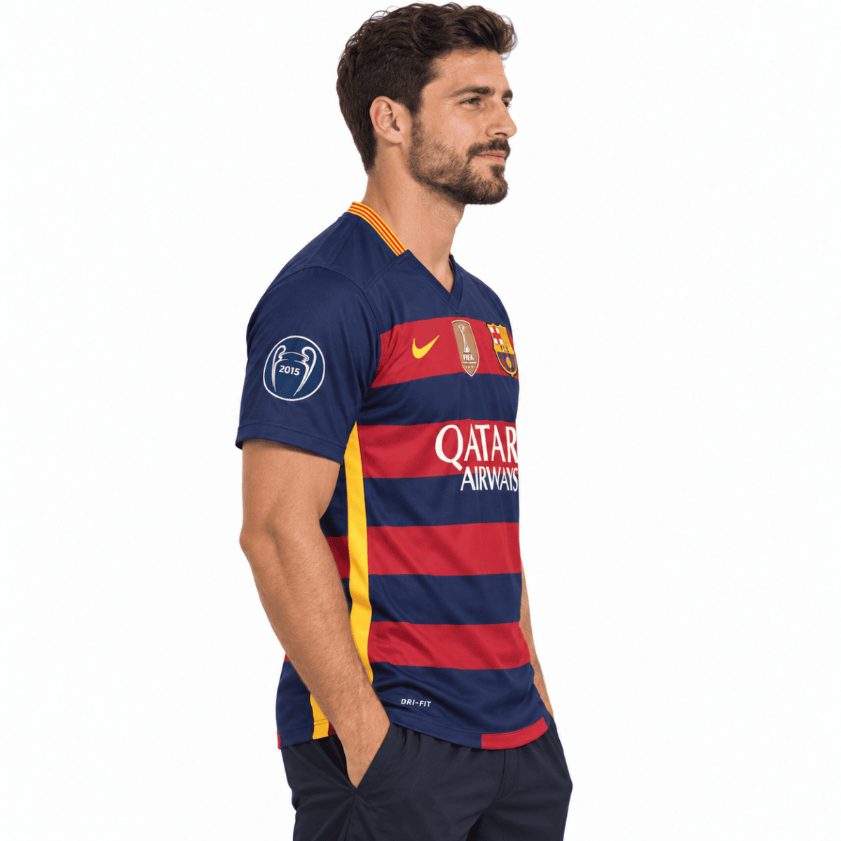 Barcelona Classic 2015/16 Final Jersey with Messi 10 & badges - model angle