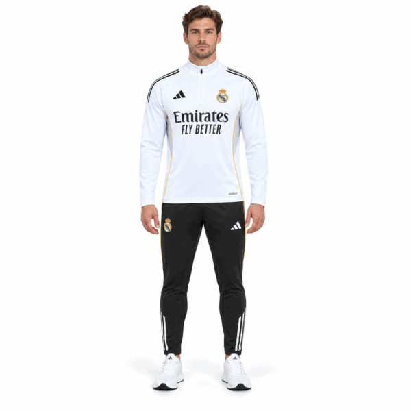 Real Madrid Junior White Tracksuit - model front full