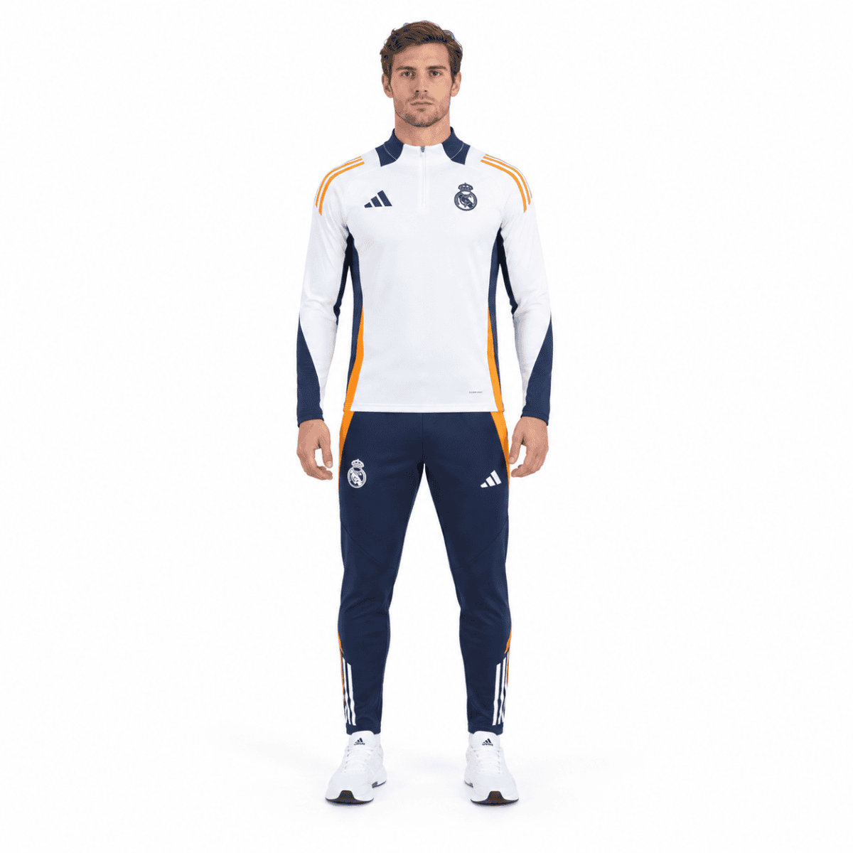 Real Madrid Pre-Match White Tracksuit 2024/25 - model front full