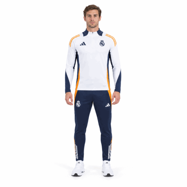 Real Madrid Pre-Match White Tracksuit 2024/25 - model front full