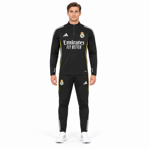 Real Madrid Black Tracksuit - model front full