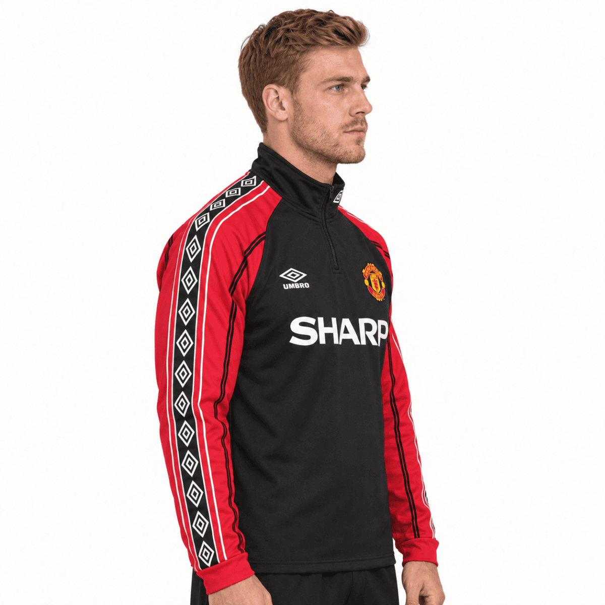 Manchester United Training Jacket 1998-99 Iconic Black Top - model side