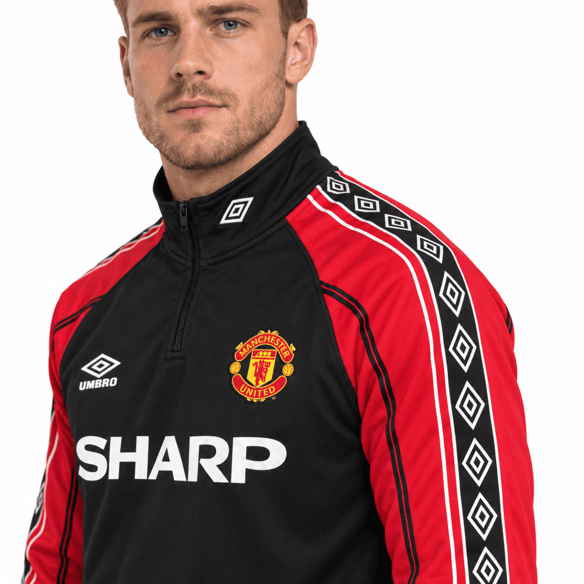 Manchester United Training Jacket 1998-99 Iconic Black Top - chest detail