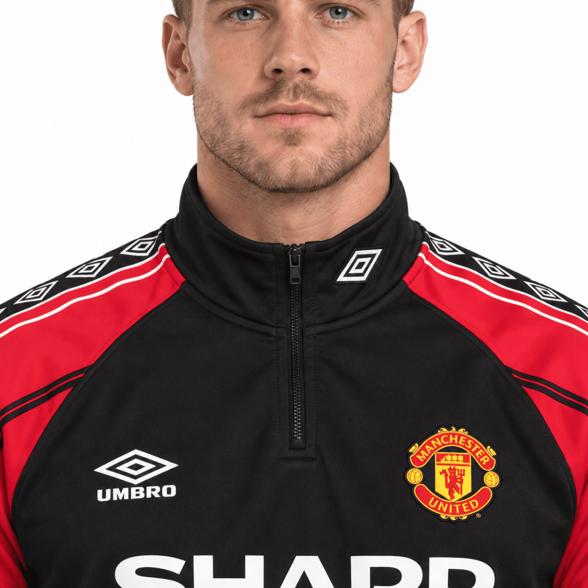 Manchester United Training Jacket 1998-99 Iconic Black Top - collar close-up