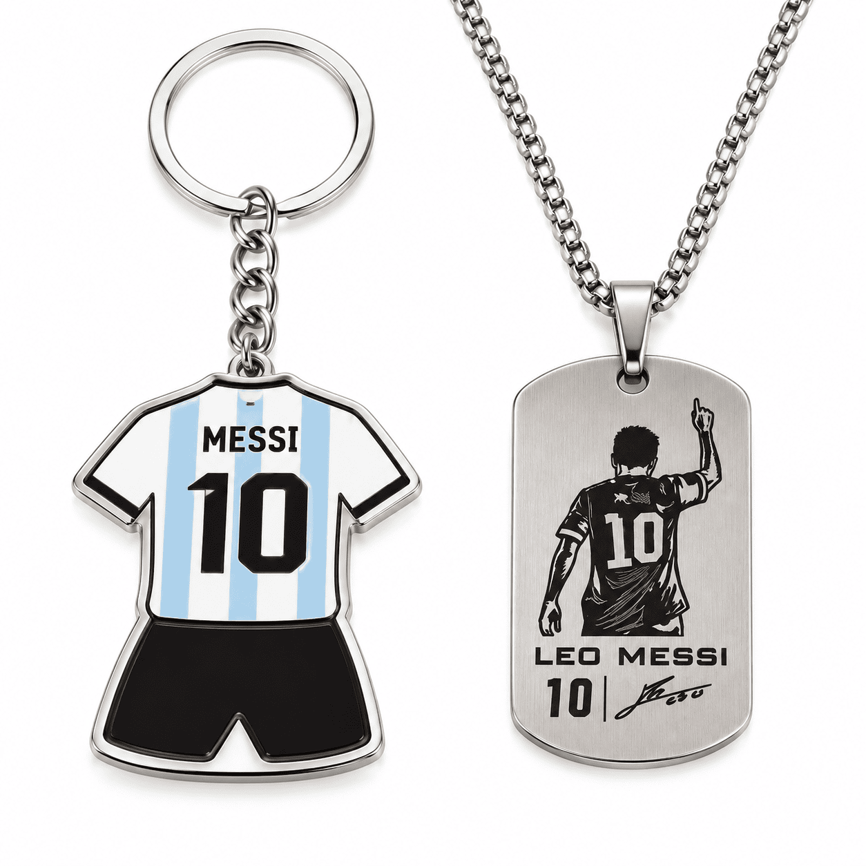 Messi Jersey Keychain and Engraved Pendant - UAE SPORT STORE Lionel Messi Argentina Bundle - keychain and pendant