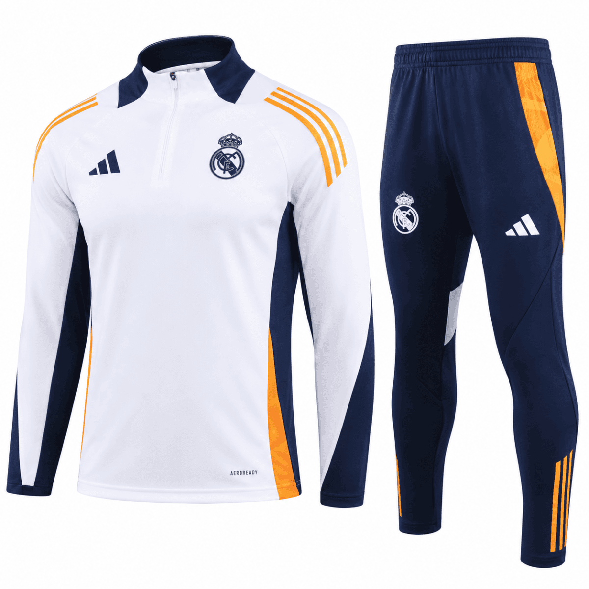 Real Madrid Pre-Match White Tracksuit 2024/25 - full set flat lay