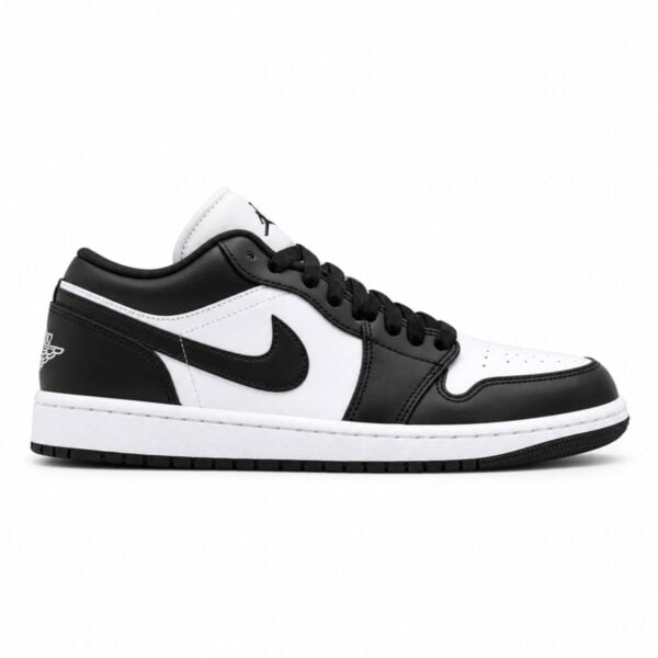 Air Jordan 1 Low Panda side profile white and black leather with black Swoosh - UAE SPORT STORE Air Jordan 1 Low Panda side profile white and black leather with black Swoosh