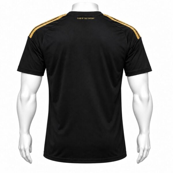 Al Ahly away player version jersey back view black with gold shoulder stripes and CLUB OF THE CENTURY at the neck