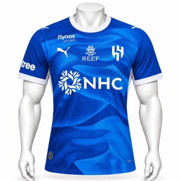 Al Hilal home player version jersey 2026 2027 royal blue front view with white collar and club crest - UAE SPORT STORE Al Hilal home player version jersey 2026 2027 royal blue front view with white collar and club crest