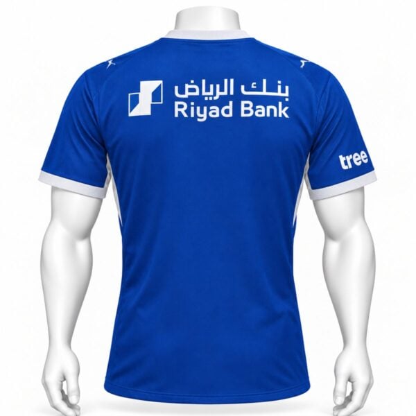 Al Hilal home player version jersey back view royal blue with white cuffs and back sponsor