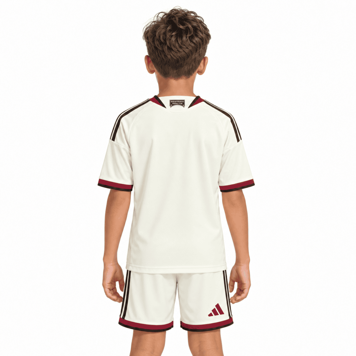 Kids Manchester United third kit 2026/27 in cream with red and black accents.