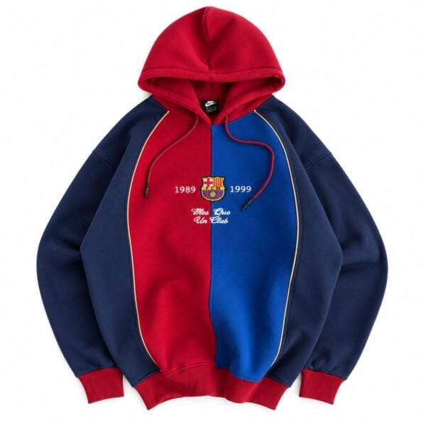 Barcelona split panel hoodie red blue 1989-1999 front view - UAE SPORT STORE Barcelona split panel hoodie red blue 1989-1999 front view