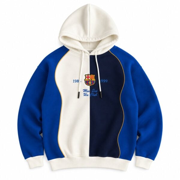 Barcelona split panel hoodie white blue 1989-1999 front view - UAE SPORT STORE Barcelona split panel hoodie white blue 1989-1999 front view
