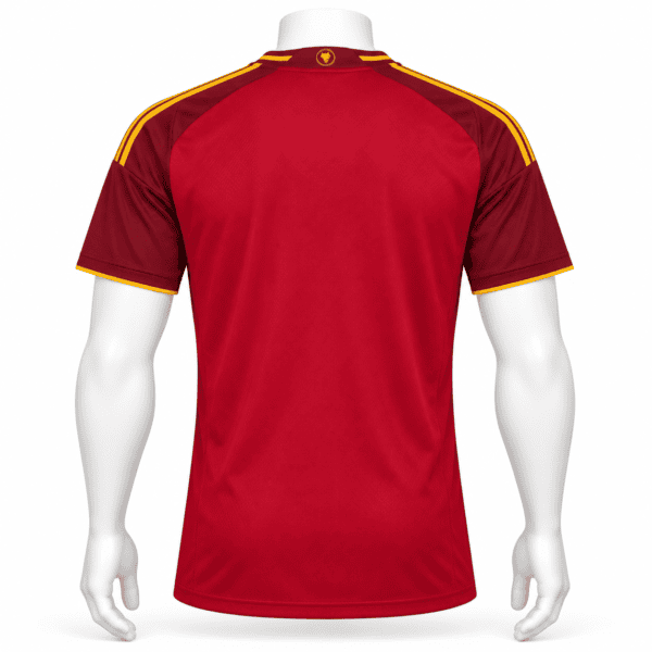 AS Roma home football jersey with red and yellow colors, back view.