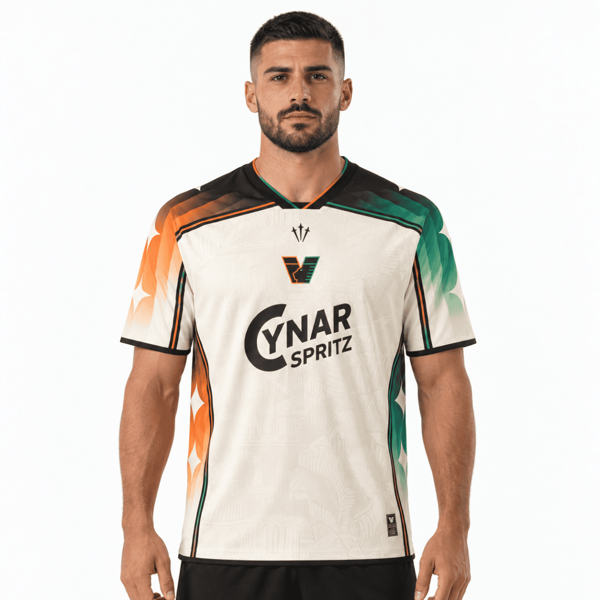 Venezia away football jersey 2026/27 with white, green, and orange design.
