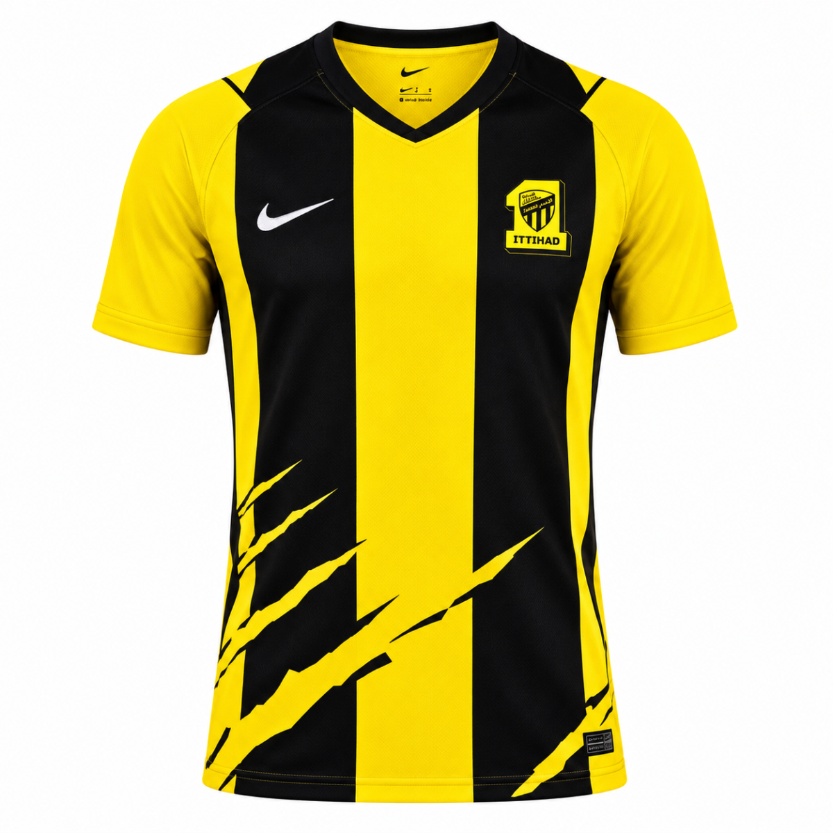 Al-Ittihad home football jersey 2026/27 with yellow and black stripes and club badge.