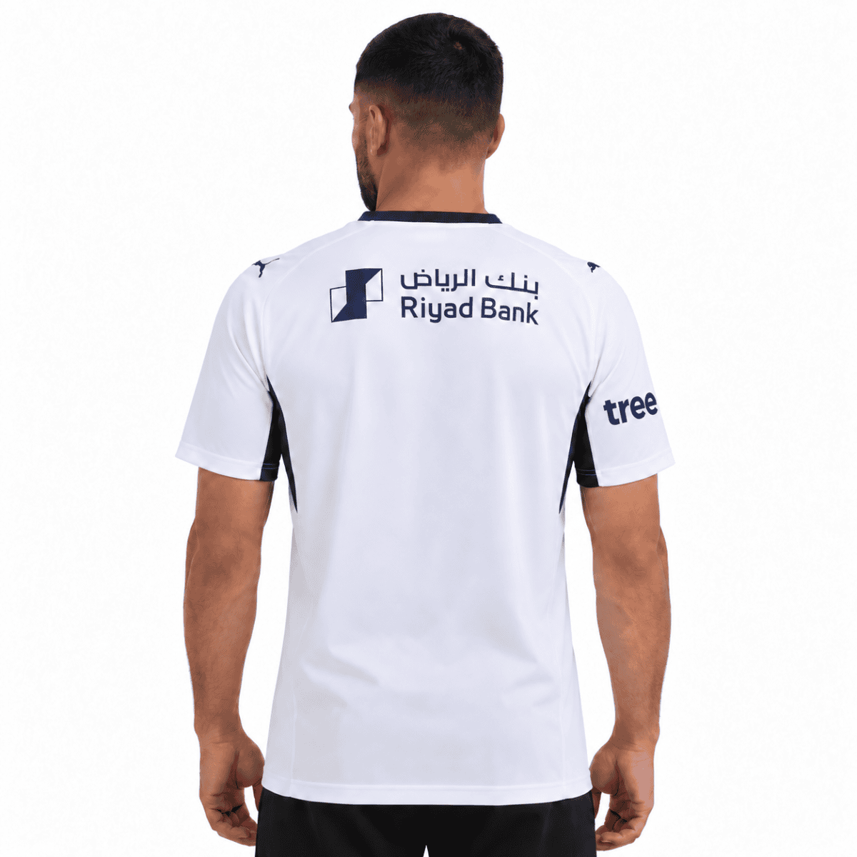 Al Hilal away jersey 2026/27 with Riyad Bank logo on back, white with blue accents.