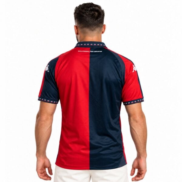 Genoa home jersey 2026 2027 back view red and navy split with DALL INIZIO PER SEMPRE print