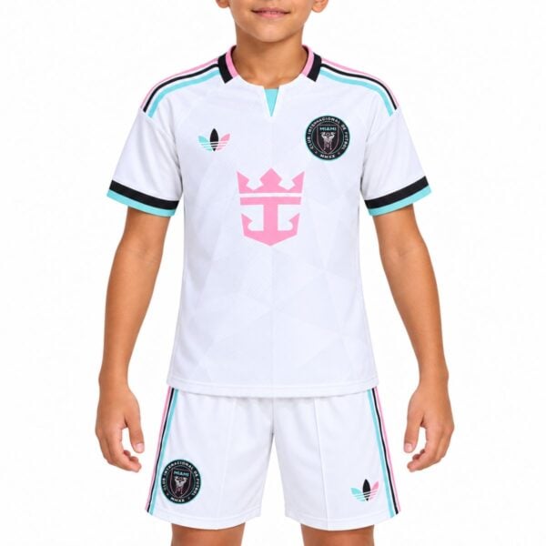 Inter Miami Third Kids Kit 2026/27 white jersey and shorts front view