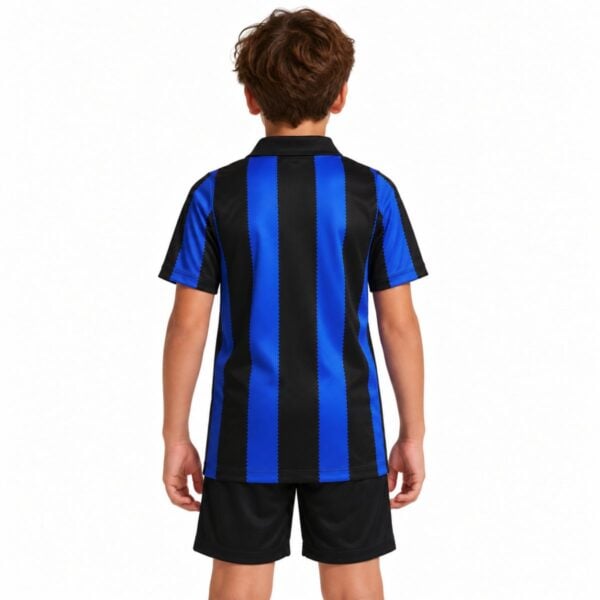 Inter Milan home kids kit back view striped jersey with black shorts