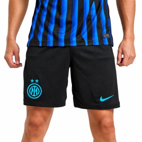 Inter Milan Home Player Version Shorts 2025/26 front black with turquoise IM crest two stars and Nike Swoosh