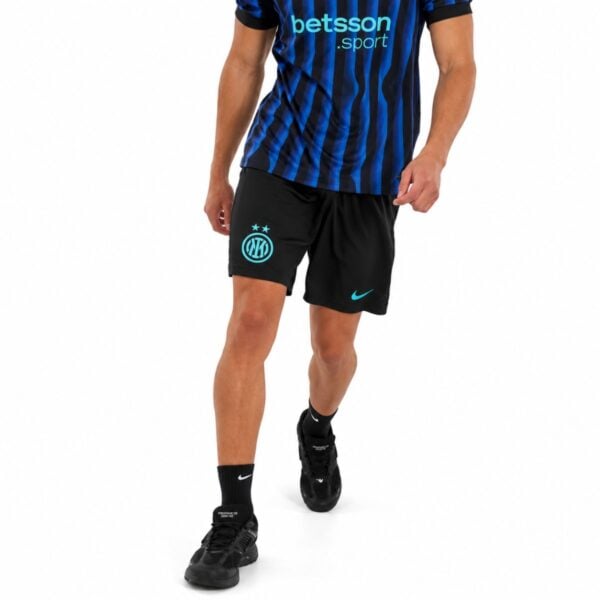 Inter Milan Home Player Version Shorts 2025/26 worn front view with striped home jersey