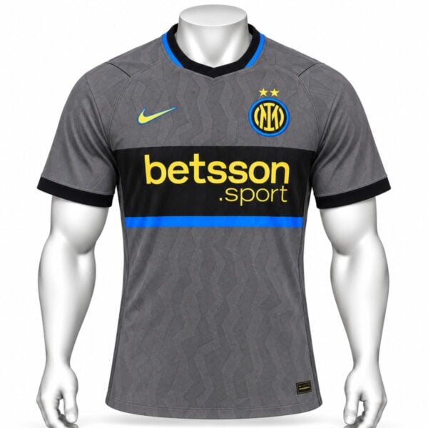 Inter Milan third player version jersey 2026 2027 grey front view with black band blue stripe and IM crest - UAE SPORT STORE Inter Milan third player version jersey 2026 2027 grey front view with black band blue stripe and IM crest