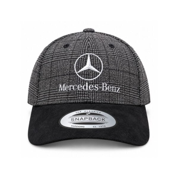 mercedes-plaid-cap-front - UAE SPORT STORE Mercedes Silver Logo Baseball Cap - front view