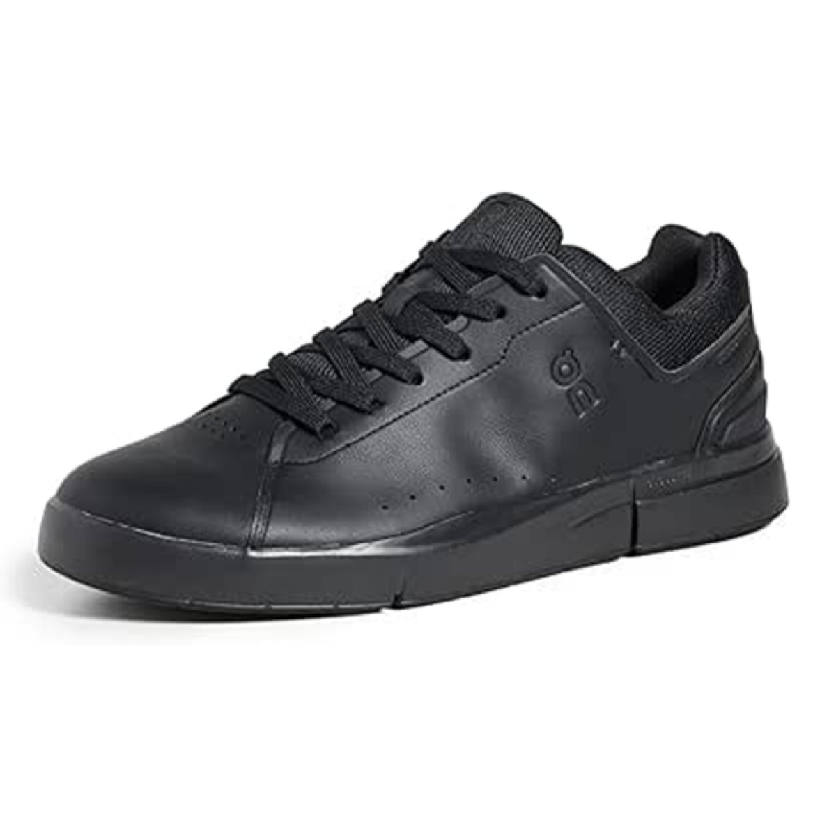 On The Roger Advantage all black sneaker angled three quarter view