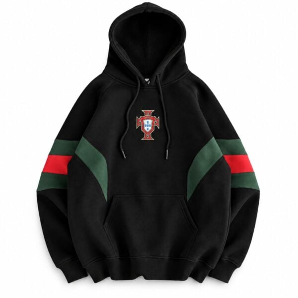 Portugal colour block hoodie black alternate front view with kangaroo pocket
