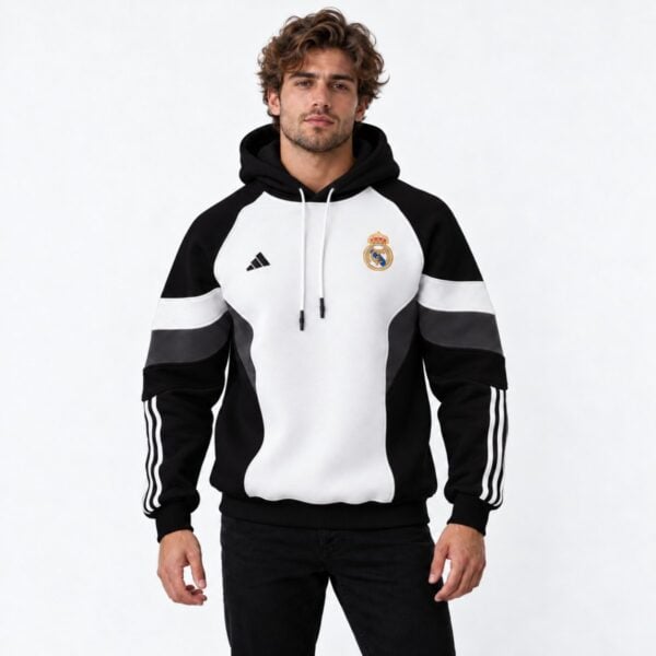 Real Madrid black white hoodie worn front full view